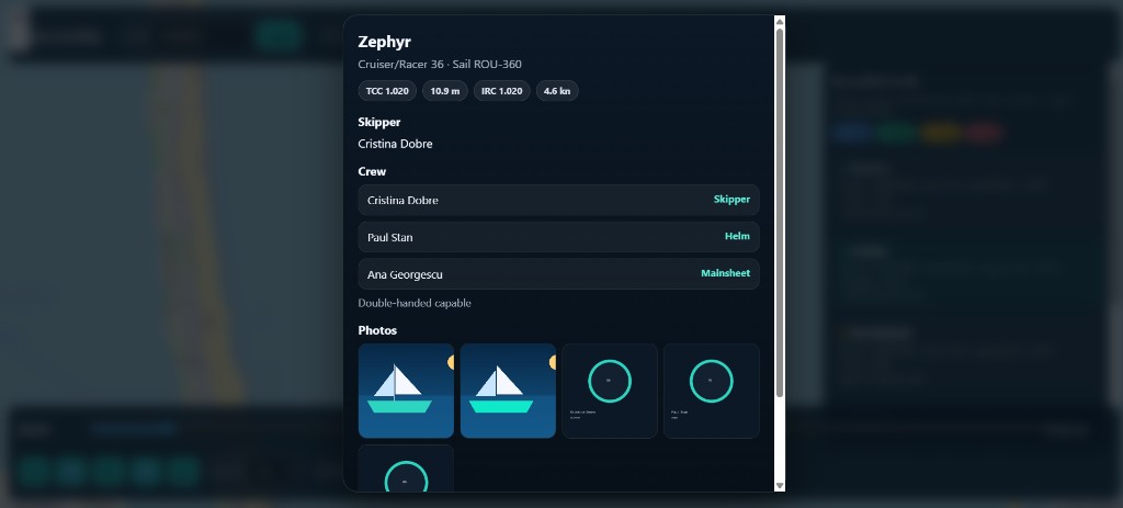 Boat and crew profile for a regatta entry