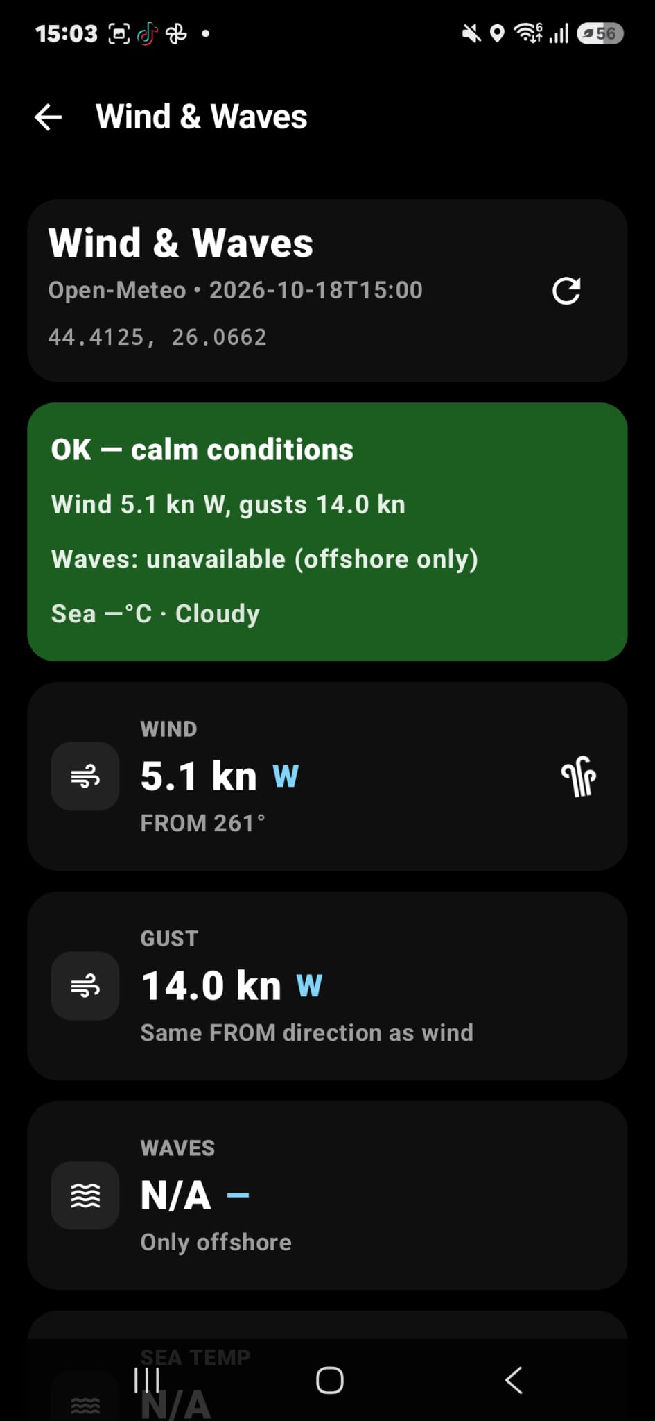 Wind and waves forecast